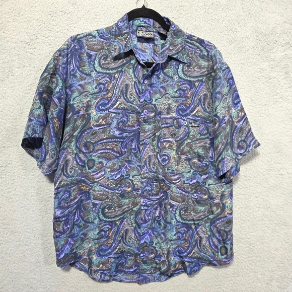 Shah Safari Other - Vintage Shah Safari 100%‎ Silk Mens Button Up Blue Paisley Size Small 90s